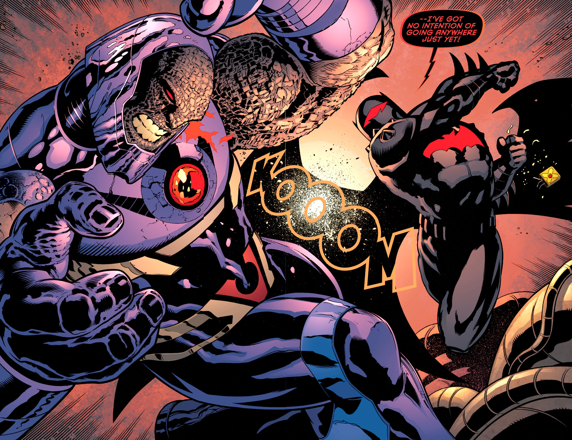 batman in hellbat armor bitchslaps darkseid