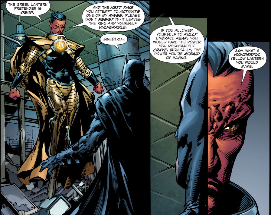 sinestro teaches batman how to use a yellow ring