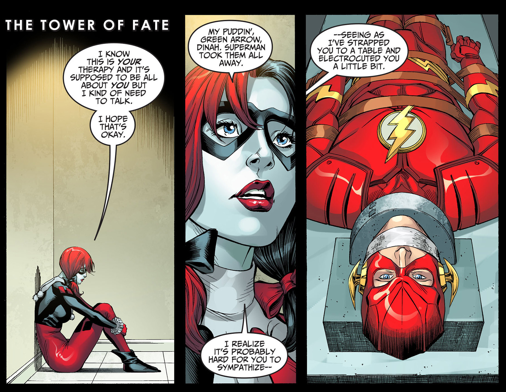 harley quinn tries to bond with the flash