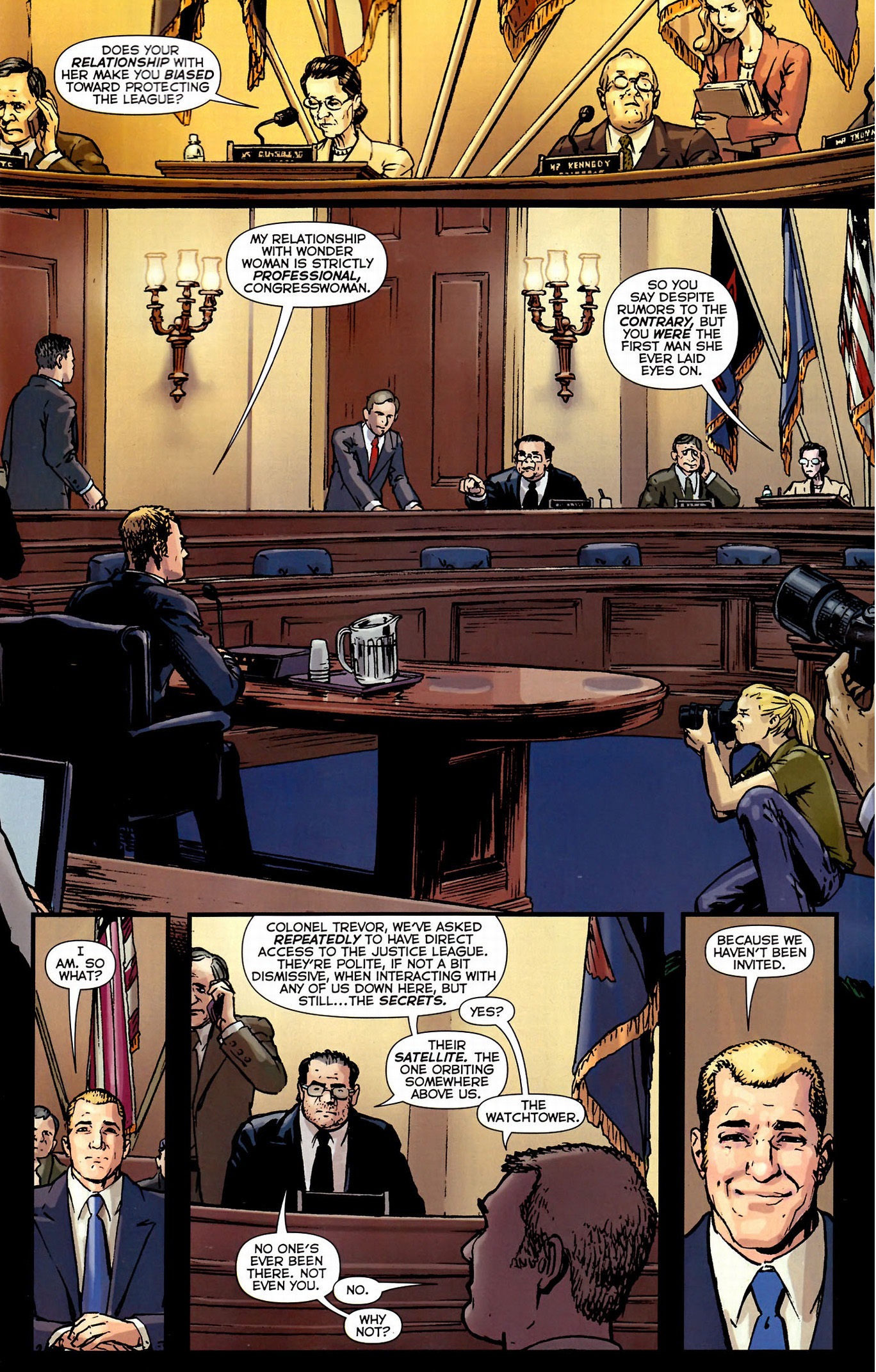 steve trevor defends the justice league from congress