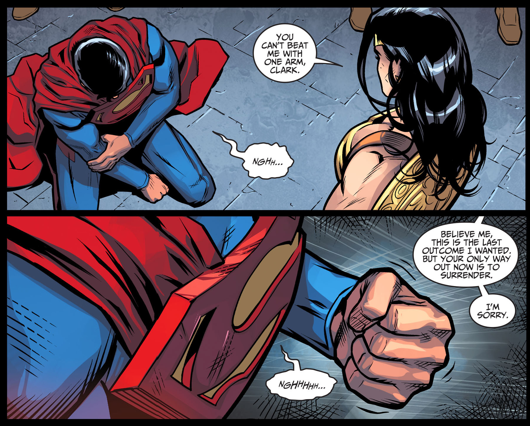 superman fights wonder woman with one hand