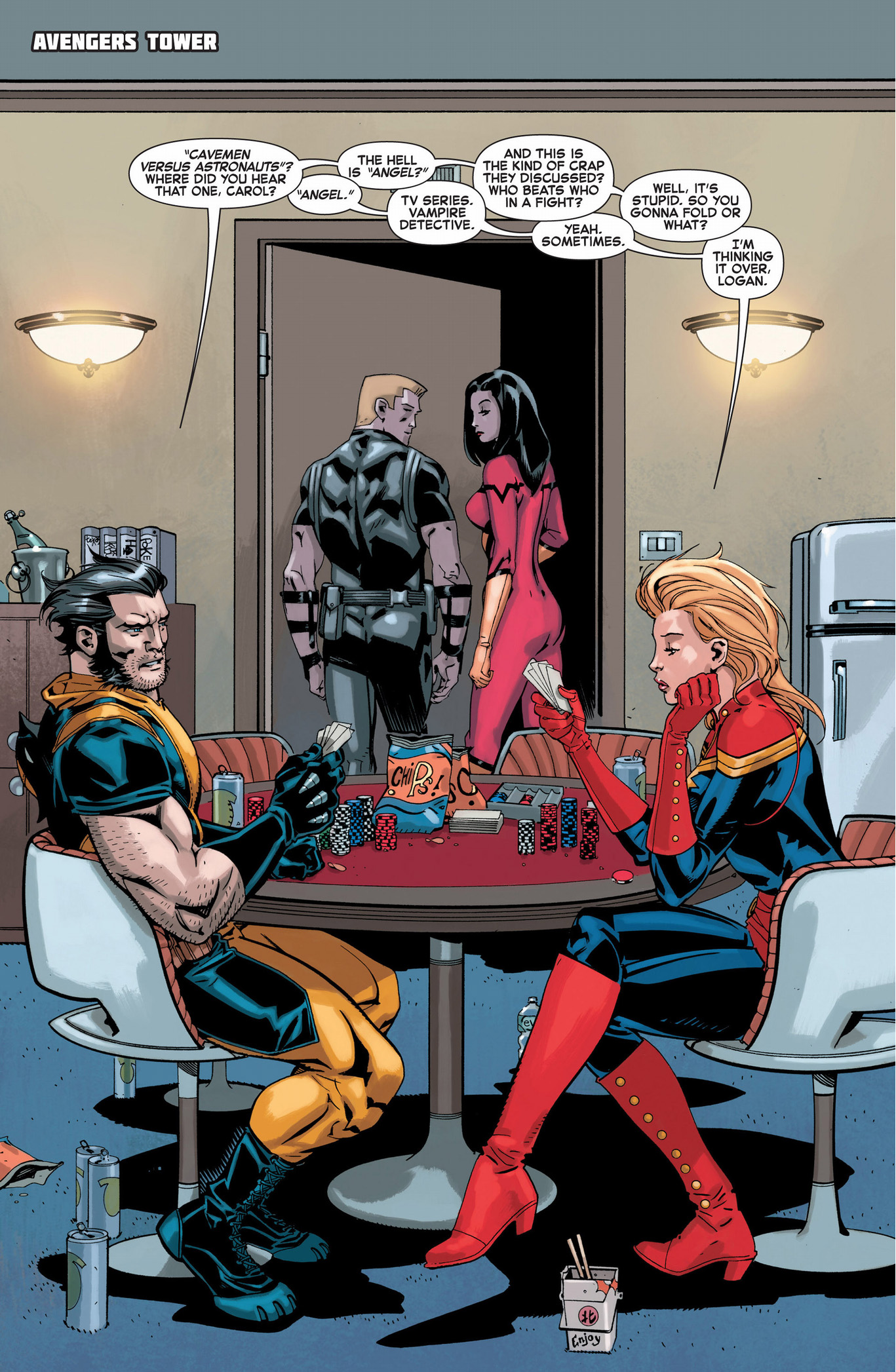 wolverine and captain marvel having a debate
