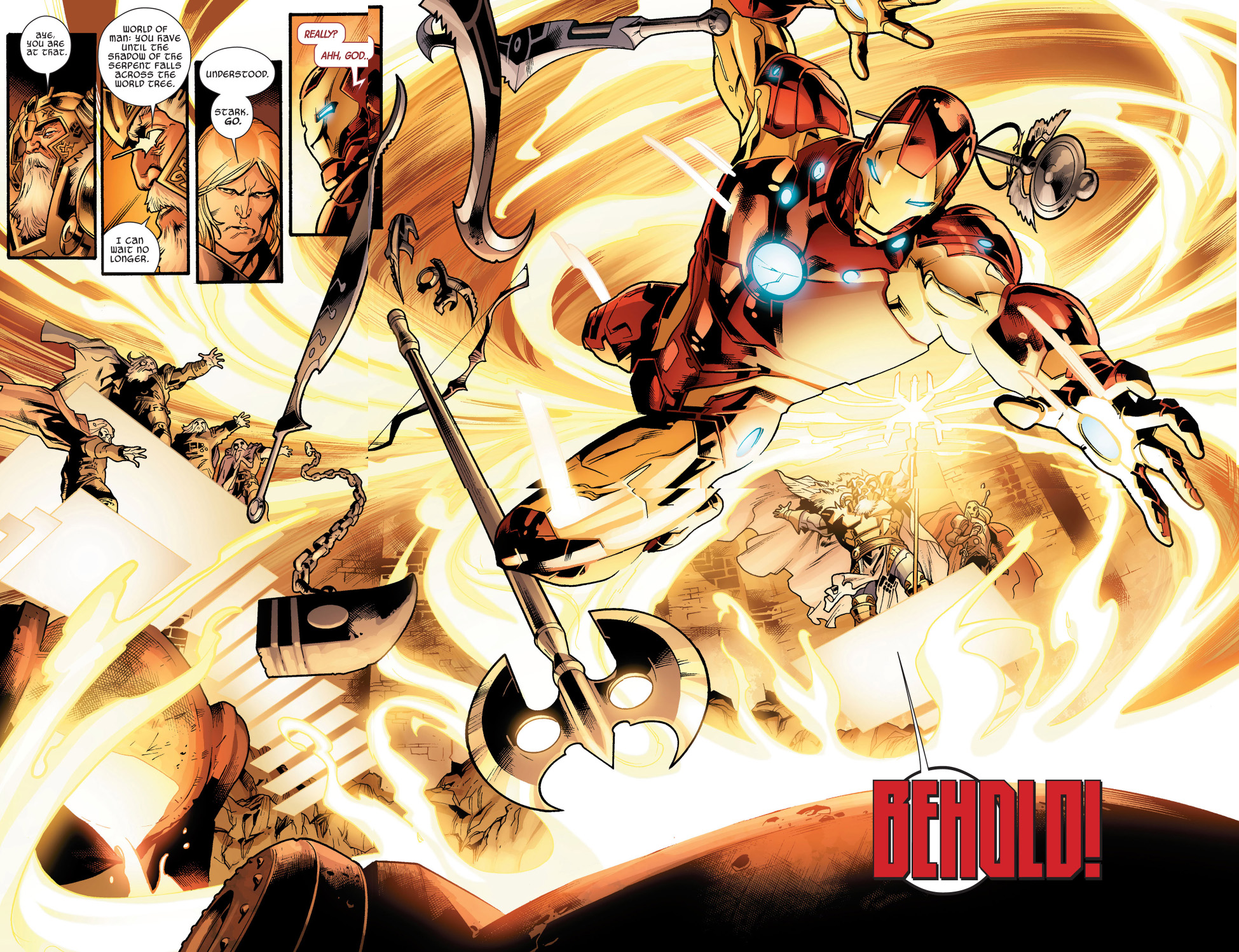 iron man creates asgardian weapons