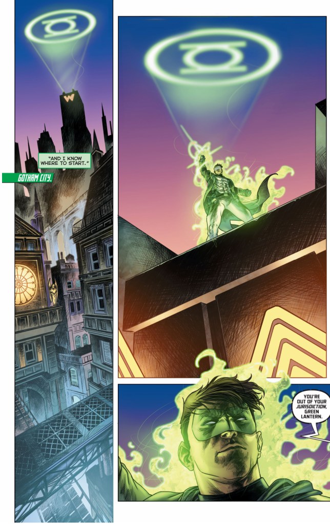 green lantern's (hal jordan) first meeting with batman (jim gordon) 