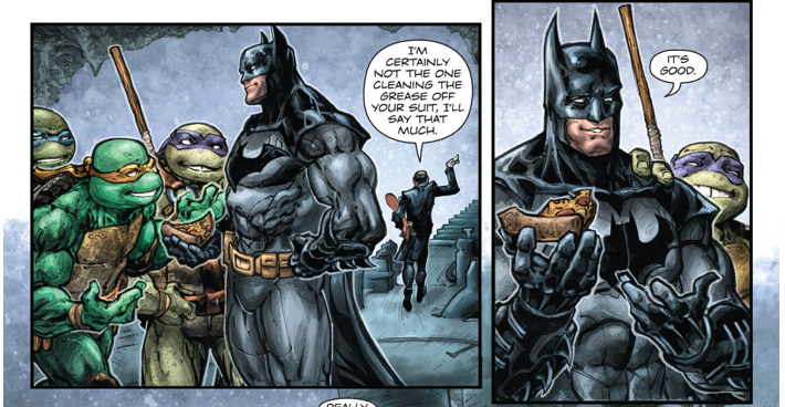 Batman Having Pizza With The Turtles 