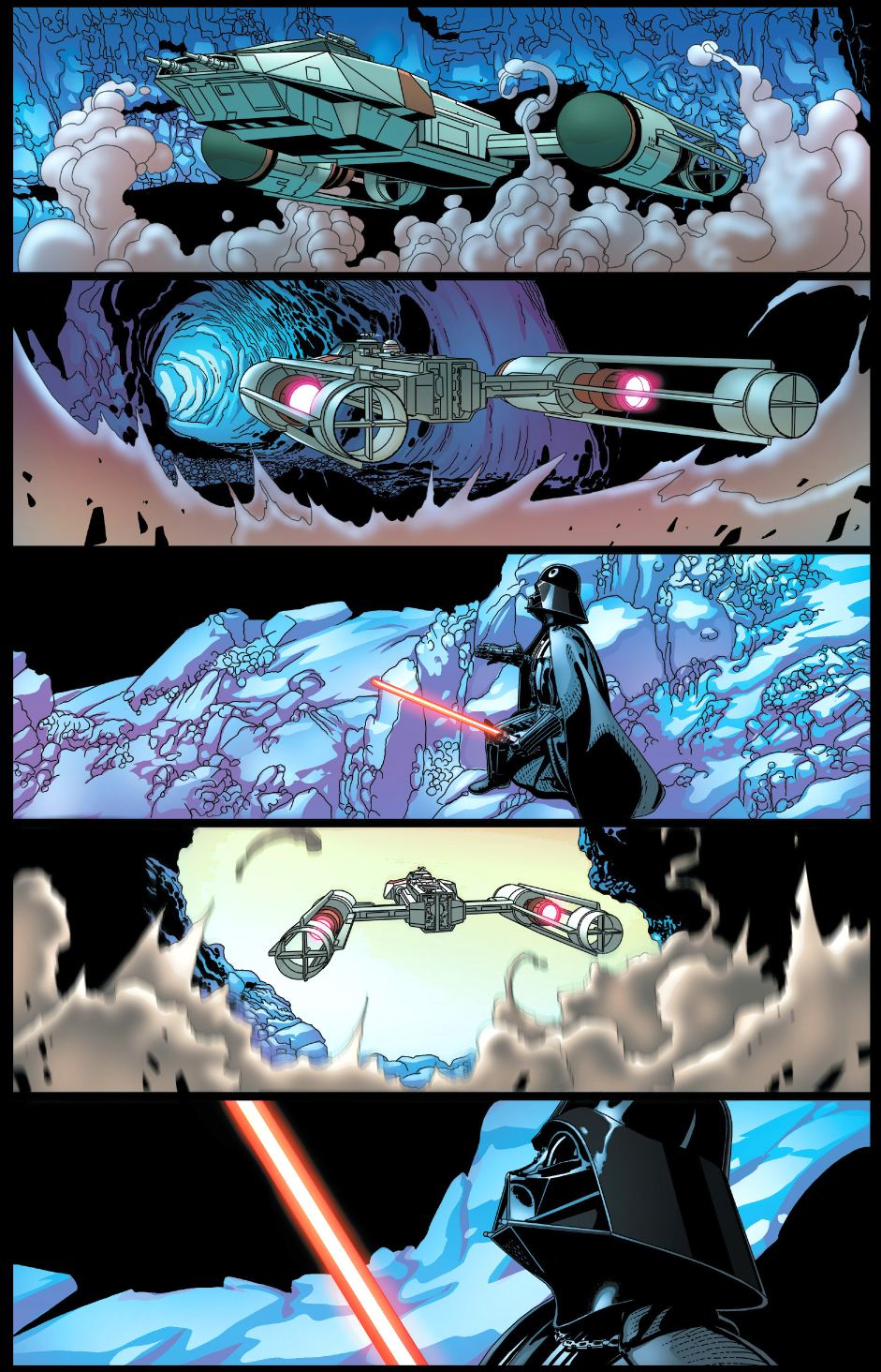 darth vader shots down a y-wing with a lightsaber 