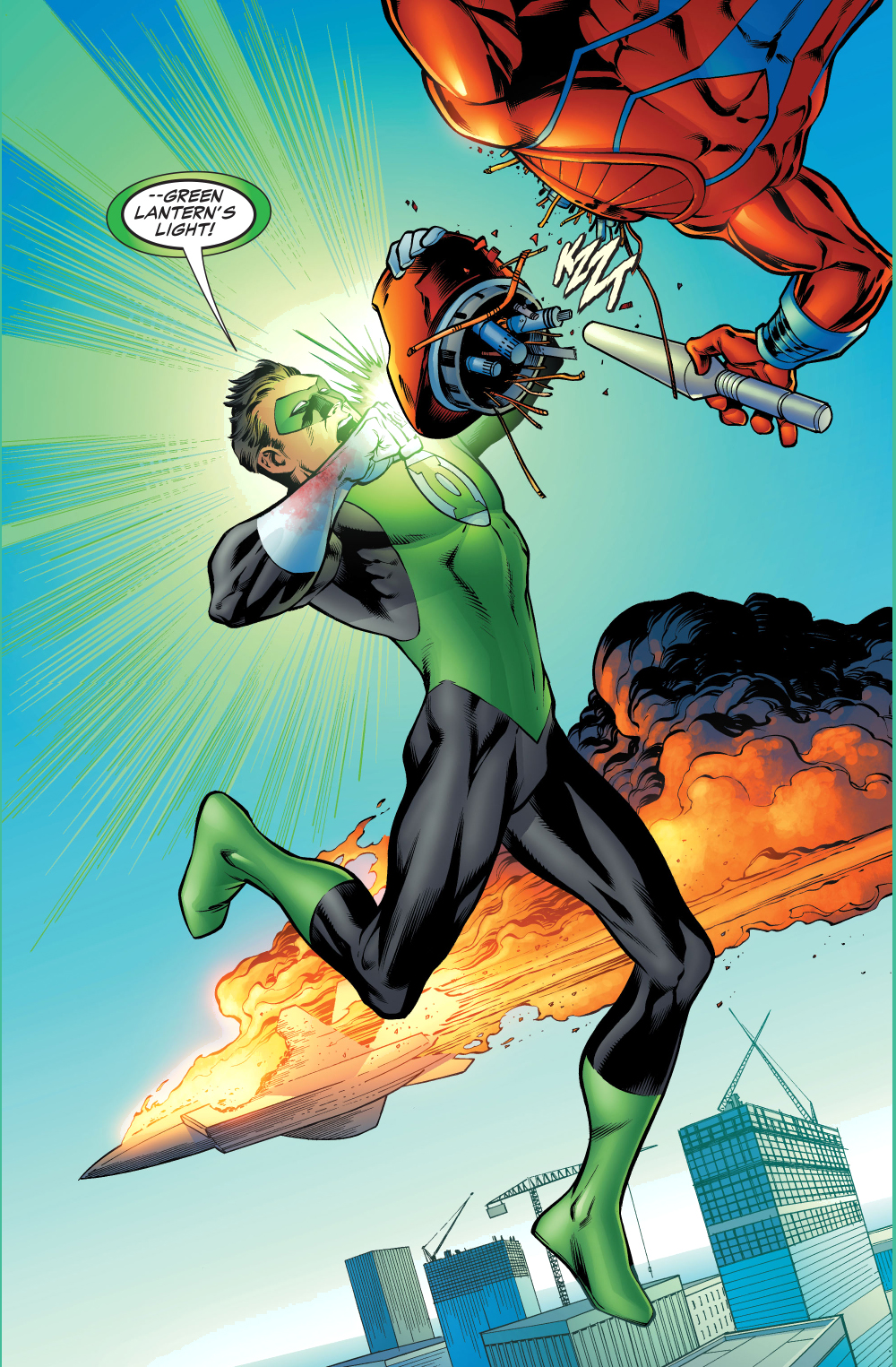 green lantern charges his ring from a manhunter 