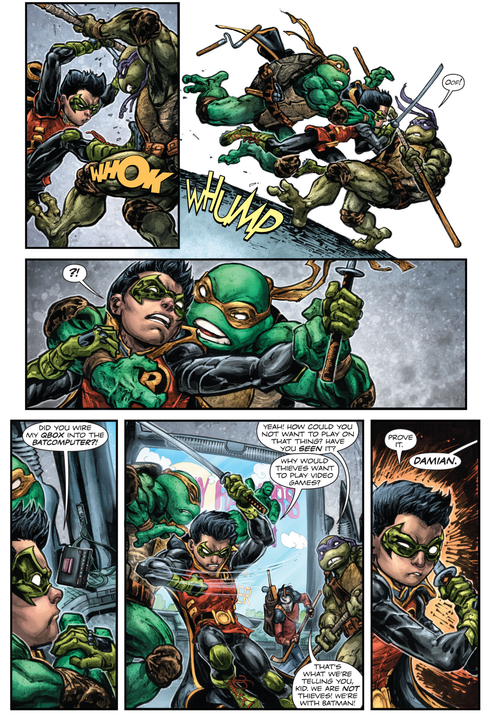 Robin VS Donatello, Michelangelo And Casey Jones 