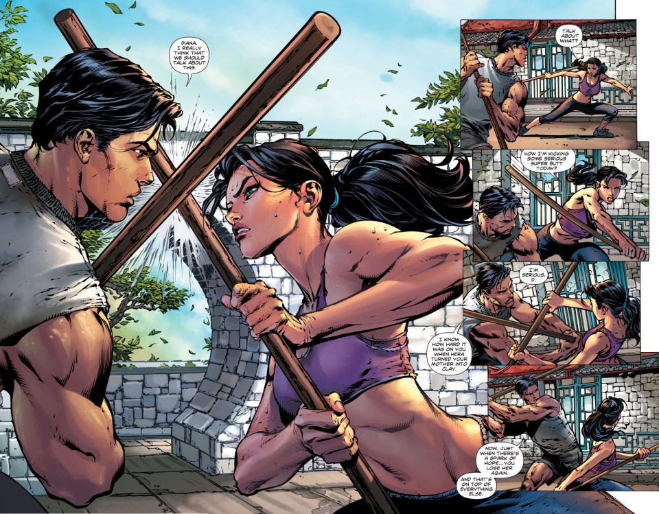 superman and wonder woman sparring 