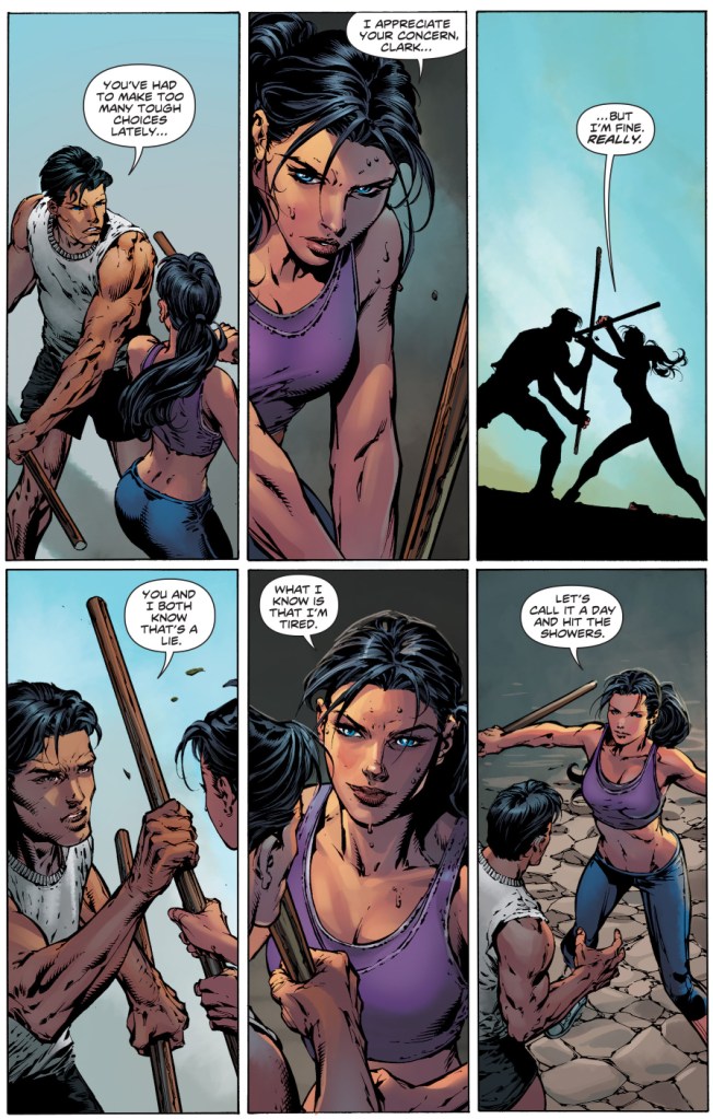 superman and wonder woman sparring 