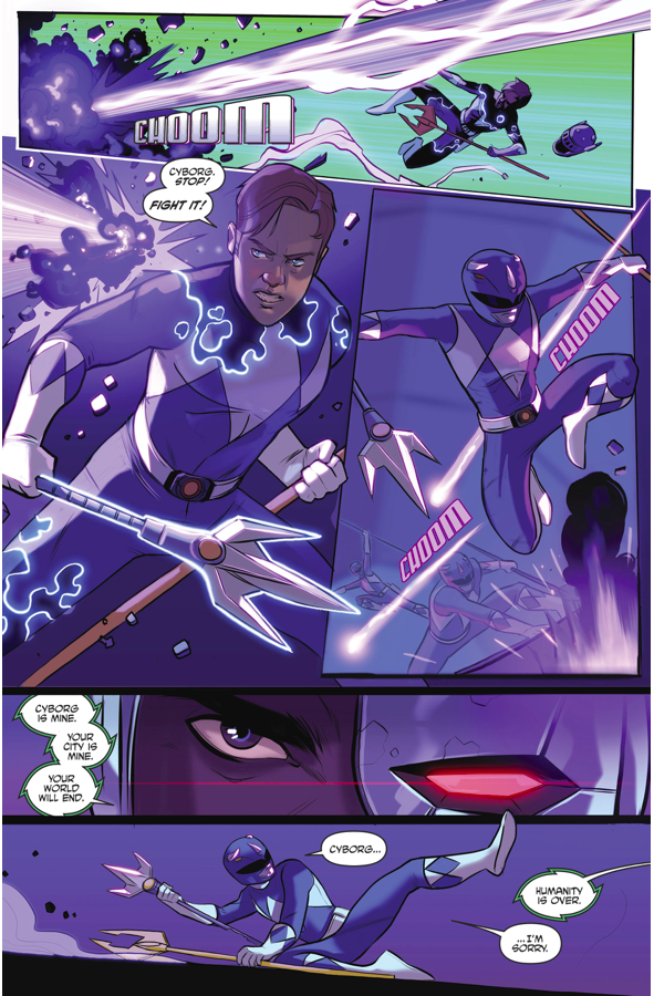 The Blue Ranger Impales Cyborg