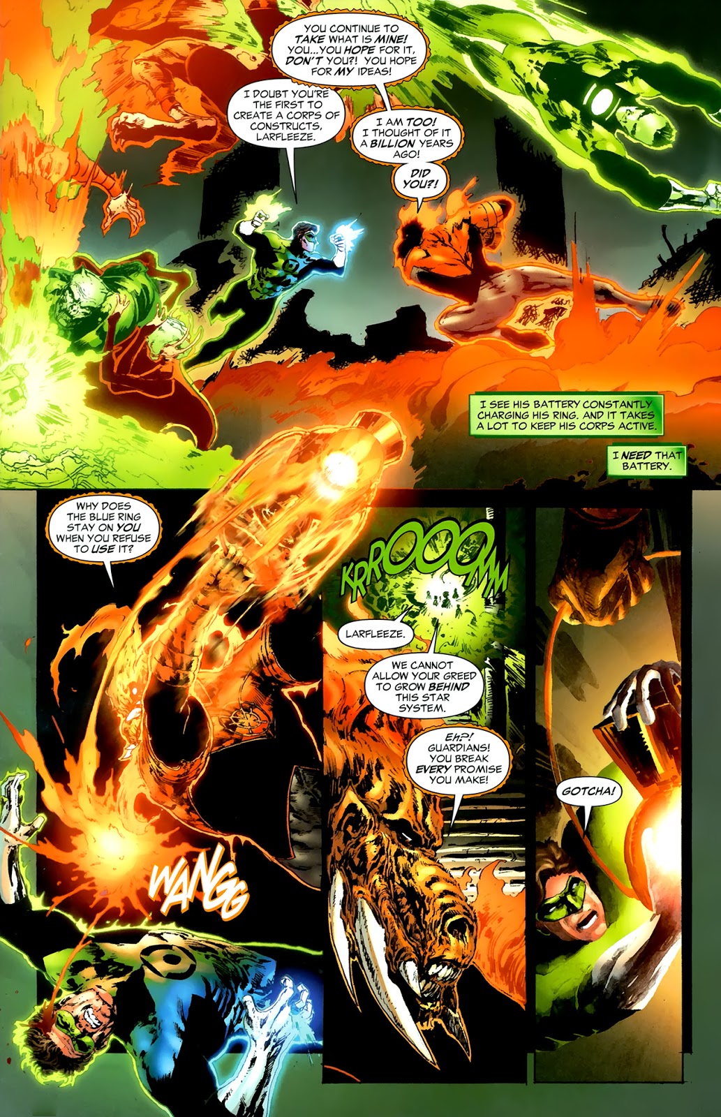 Hal Jordan With Green And Blue Rings VS Larfleeze 