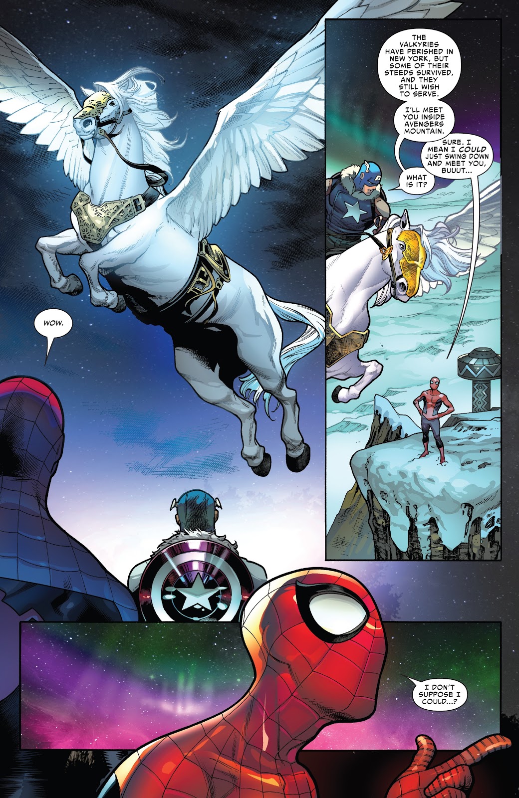 Spider-Man And Captain America Riding Pegasus 