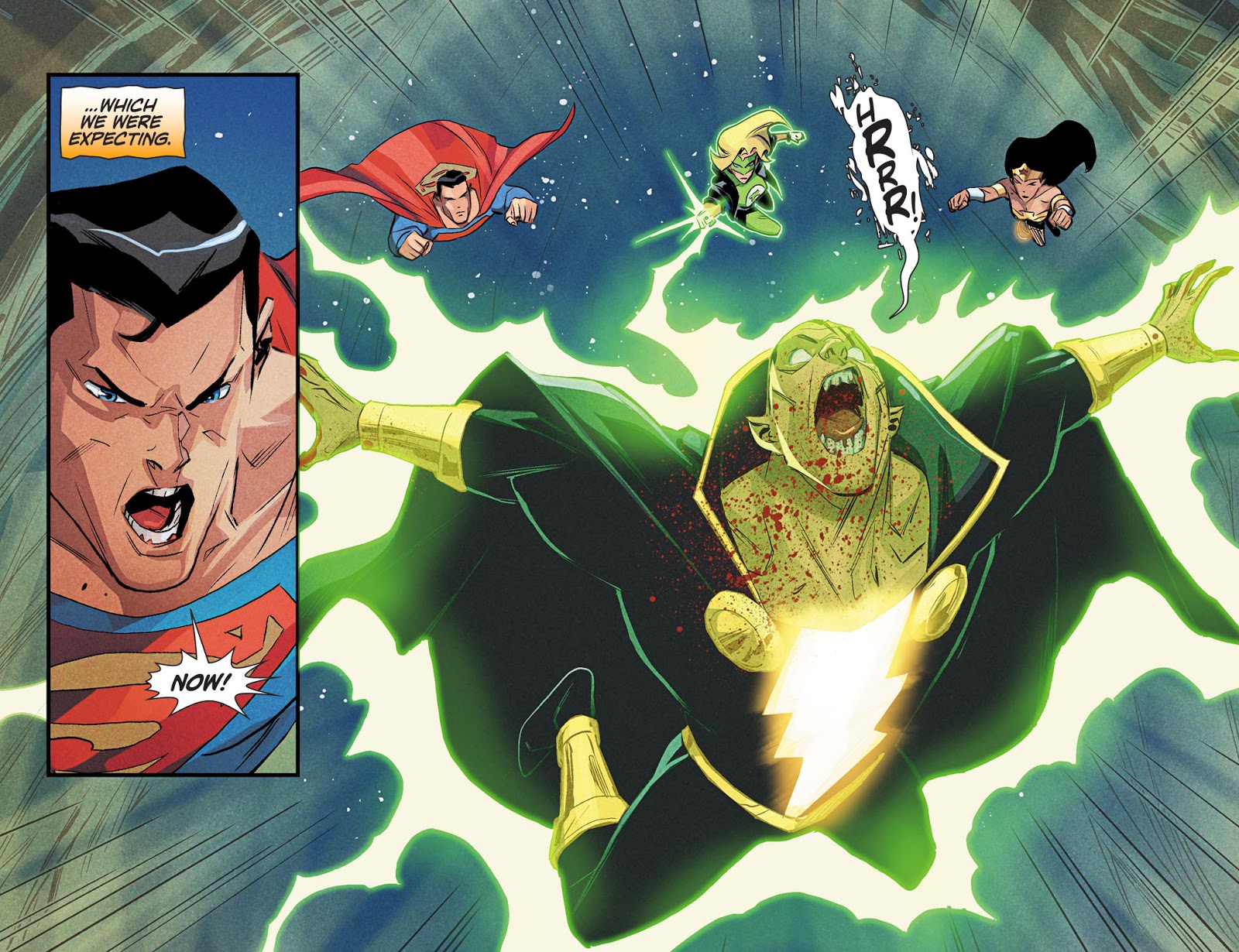 Superman, Wonder Girl, Green Lantern VS Zombie Black Adam (Dceased)